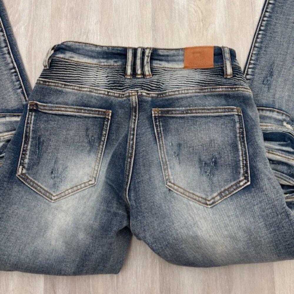 Crysp Denim by Buckle Distressed Skinny Moto Jeans - size 28 - Picture 4 of 7
